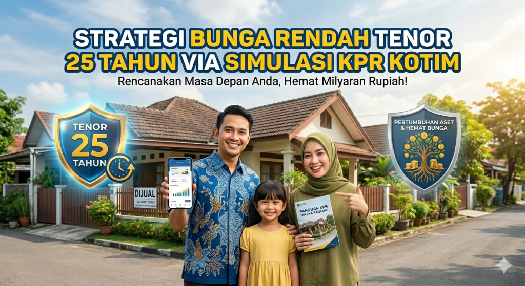 Hasil kalkulator simulasi KPR Kotim dengan pengaturan tenor 25 tahun untuk mendapatkan estimasi angsuran rumah termurah.