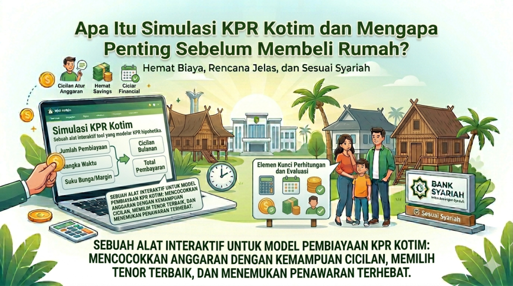 Visualisasi pentingnya simulasi KPR Kotim sebelum membeli rumah untuk mencocokkan anggaran dengan kemampuan cicilan bulanan secara transparan dan sesuai prinsip syariah
